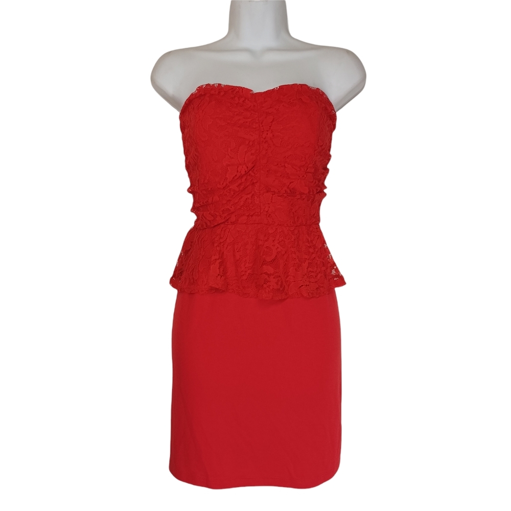 DREAM OUT LOUD Selena Gomez Red Lace Strapless Peplum Bodycon Dress X Large